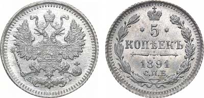 Лот №1391, 5 копеек 1891 года. СПБ-АГ.