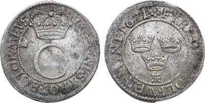 Лот №243,  Королевство Швеция. Король Карл XI. 4 эре 1671 года.