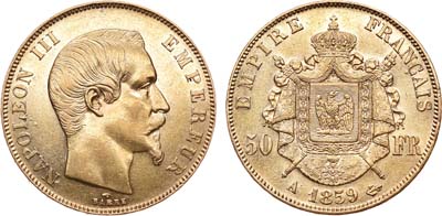 Лот №682, Франция. Наполеон III. 50 франков 1859 года. A.