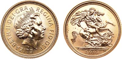 Лот №22,  Великобритания. Королева Елизавета II. 1/2 соверена 2003 года.