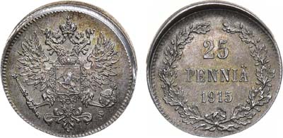 Лот №1190, 25 пенни 1915 года. S. Брак - сдвиг штемпеля.