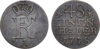 Лот №215,  Священная Римская империя. Королевство Пруссия. Король Фридрих II Великий. 1/48 талера 1778 года.