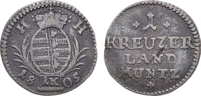 Лот №238,  Священная Римская Империя. Герцогство Саксен-Гильдбурггаузен. Герцог Фридрих. 1 крейцер 1805 года.