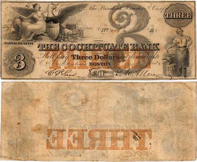 Лот №333,  США. Штат Массачусетс. Кочитуате Банк. 3 доллара 1852 года.