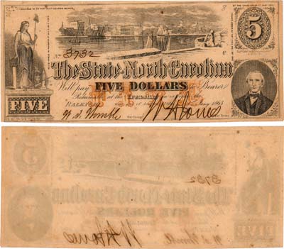 Лот №336,  США. Штат Северная Каролина. 5 долларов 1863 года.