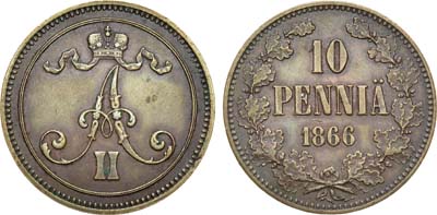 Лот №1093, 10 пенни 1866 года.