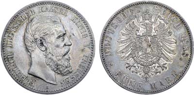 Лот №236,  Германская империя. Королевство Пруссия. Король Фридрих III. 5 марок 1888 года.