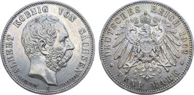 Лот №244,  Германская империя. Королевство Саксония. Король Альберт. 5 марок 1902 года.