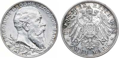 Лот №245,  Германская империя. Великое герцогство Баден. Великий герцог Фридрих I. 2 марки 1902 года.