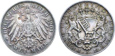 Лот №248,  Германская империя. Вольный ганзейский город Бремен. 2 марки 1904 года.