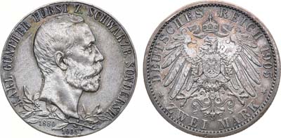 Лот №251,  Германская империя. Княжество Шварцбург-Зондерхаузен. Князь Карл Гюнтер. 2 марки 1905 года.