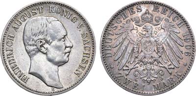 Лот №252,  Германская Империя. Королевство Саксония. Король Фридрих Август III. 2 марки 1906 года.