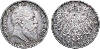 Лот №254,  Германская Империя. Великое герцогство Баден. Великий герцог Фридрих I. 2 марки 1907 года.