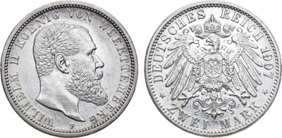 Лот №255,  Германская империя. Королевство Вюртемберг. Король Вильгельм II. 2 марки 1907 года.