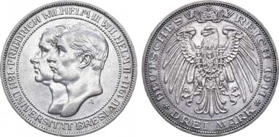 Лот №260,  Германская империя. Королевство Пруссия. Король Вильгельм II. 3 марки 1911 года.