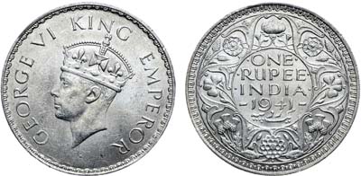 Лот №305,  Индия. Британская колония. Король Георг VI. 1 рупия 1941 года.