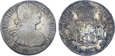 Лот №343,  Мексика. Испанская колония. Король Карл IV Испанский. 8 реалов 1804 года.