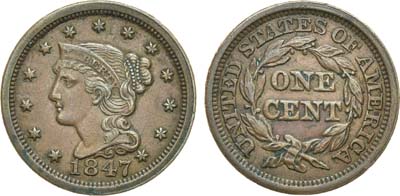 Лот №367,  США. 1 цент 1847 года. LIBERTY.