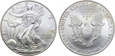 Лот №375,  США. 1 доллар 2000 года. Американский серебряный орёл (Liberty). Шагающая свобода.