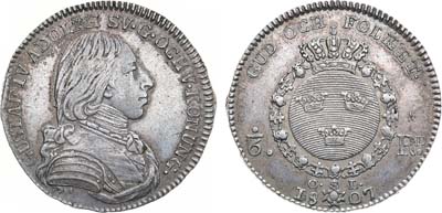 Лот №380,  Королевство Швеция. Король Густав IV Адольф. 1/6 риксдалера 1807 года. OL.