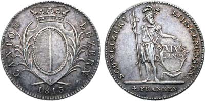 Лот №381,  Швейцария. Конфедерация. Кантон Люцерн. 4 франка 1813 года.