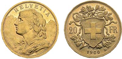 Лот №389,  Швейцария. Конфедерация. 20 франков 1900 года.