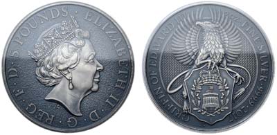 Лот №29,  Великобритания. Королева Елизавета II. 5 фунтов 2017 года. Мистические звери Королевы. Грифон Эдварда III.