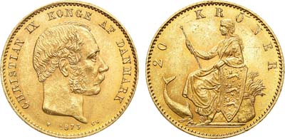 Лот №34,  Дания. Королевство. Король Кристиан IX. 20 крон 1873 года.