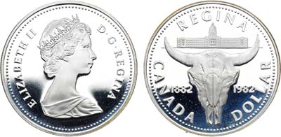 Лот №47,  Канада. Конституционная монархия. Королева Елизавета II. 1 доллар 1982 года. 100 лет городу Реджайна.