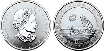 Лот №55,  Канада. Королева Елизавета II. 2 доллара 2016 года. Серый волк.