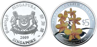 Лот №83,  Сингапур. 5 долларов 2009 года. Орхидея.