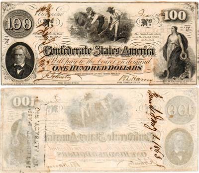 Лот №545,  Конфедеративные Штаты Америки. Ричмонд. 100 долларов 1862 года.