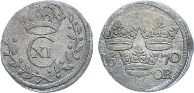 Лот №172,  Королевство Швеция. Король Карл XI. 1 эре 1670 года.