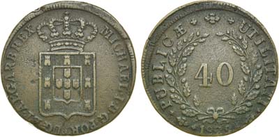 Лот №405,  Королевство Португалия. Король Мигель I. 40 рейс 1829 года.