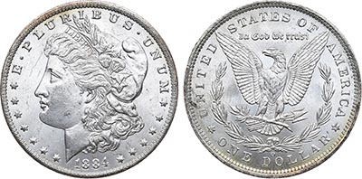 Лот №436,  США. 1 доллар 1884 года. MORGAN DOLLAR.