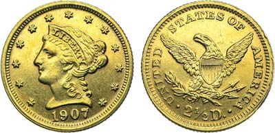 Лот №437,  США. 2 1/2 доллара 1907 года. LIBERTY.