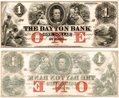 Лот №534,  США. Dayton Bank 1850-х годов из Сент-Пола, штат Миннесота. 1 доллар 185- года.