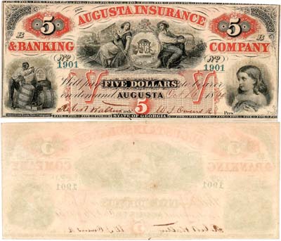 Лот №536,  США. Джорджия. Augusta Insurance & Banking Co. 5 долларов 1860 года.