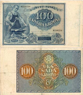 Лот №560,  Эстония. 100 крон 1935 года.