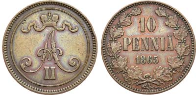 Лот №1323, 10 пенни 1865 года.