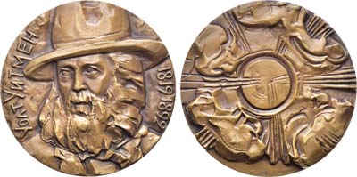 Лот №1147, Медаль 1974 года. 150 лет со дня рождения Уолта Уитмена.