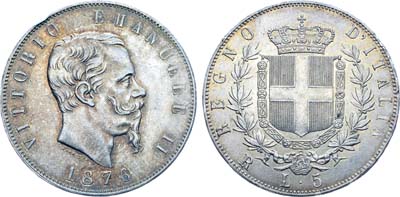 Лот №212,  Италия. Королевство. Король Виктор Эммануил II. 5 лир 1876 года.