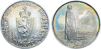 Лот №237,  Королевство Норвегия. Король  Хокон VII. 2 кроны 1914 года.