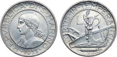 Лот №249,  Сан-Марино. Республика. 5 лир 1935 года.