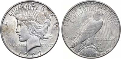 Лот №261,  США. 1 доллар 1927 года. Peace Dollar.