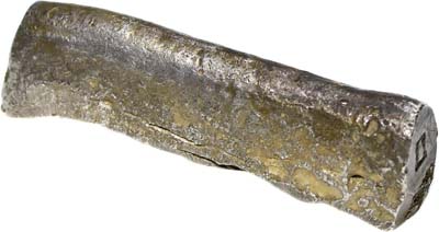 Лот №343,  Платежный слиток. Полтина Новгородского типа кон. XIV - нач. XV веков с двумя клеймами.