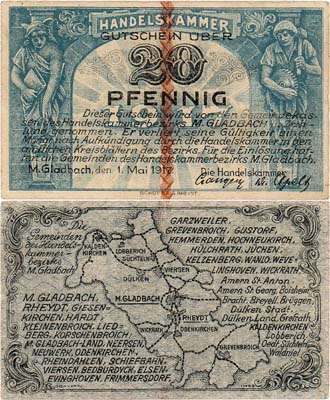 Лот №495,  Германия. Мёнхен-гладбах. 20 пфеннигов 1917 года. Нотгельд.