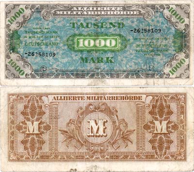 Лот №508,  Оккупация Германии. Союзные военные власти.  Для Советской зоны оккупации. 1000 марок выпуск 1944 года.
