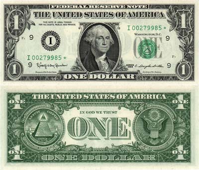 Лот №541,  США. 1 доллар серия 1963 года. Замещение № I 00279985. Литера I (Миннеаполис).