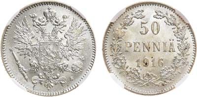 Лот №1444, 50 пенни 1916 года. S. В слабе ННР MS 66.